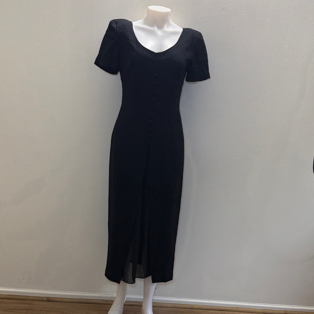 Maggy London Vintage Black Button-Front Midi Dress – Size 4